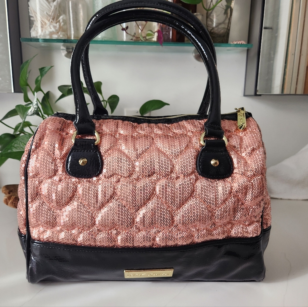 Betsey Johnson Handbag Pink Sequins and Black Patent Leather